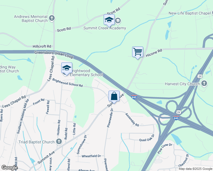 map of restaurants, bars, coffee shops, grocery stores, and more near 2013 Blue Rock Court in Greensboro