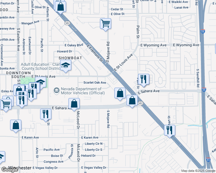 map of restaurants, bars, coffee shops, grocery stores, and more near 3114 Scarlet Oak Avenue in Las Vegas