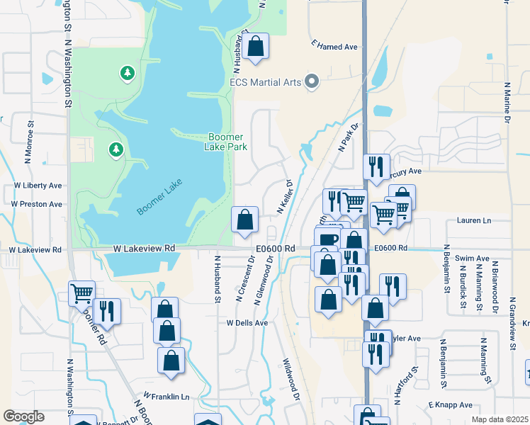 map of restaurants, bars, coffee shops, grocery stores, and more near 2401 North Glenwood Drive in Stillwater