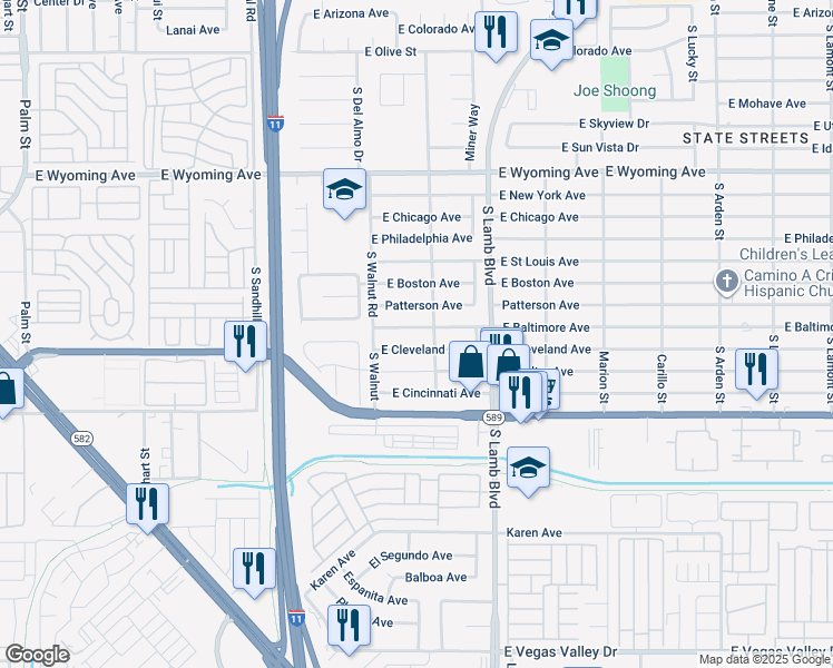 map of restaurants, bars, coffee shops, grocery stores, and more near 4079 East Baltimore Avenue in Las Vegas