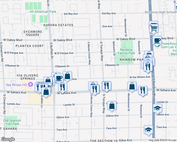 map of restaurants, bars, coffee shops, grocery stores, and more near 2231 South Monte Cristo Way in Las Vegas