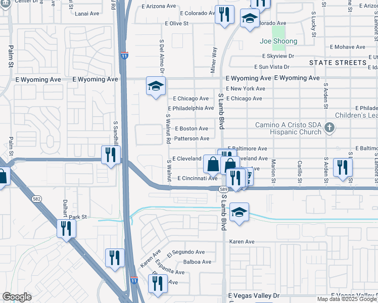 map of restaurants, bars, coffee shops, grocery stores, and more near 4079 East Baltimore Avenue in Las Vegas