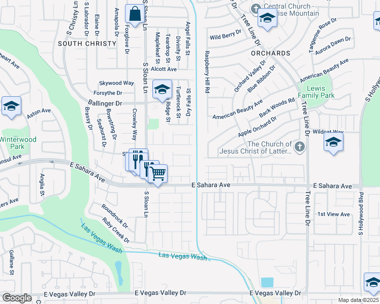 map of restaurants, bars, coffee shops, grocery stores, and more near 5954 Wabusca Way in Las Vegas
