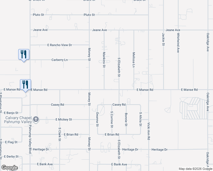 map of restaurants, bars, coffee shops, grocery stores, and more near 1640 Manse Road in Pahrump