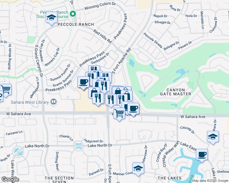map of restaurants, bars, coffee shops, grocery stores, and more near 2200 South Fort Apache Road in Las Vegas