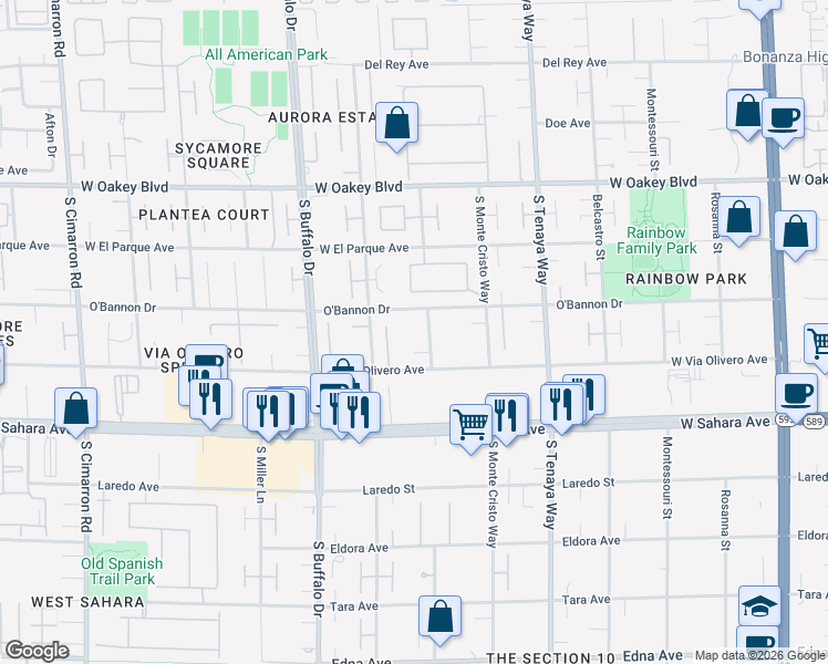 map of restaurants, bars, coffee shops, grocery stores, and more near 2221 South Pioneer Way in Las Vegas