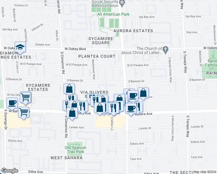 map of restaurants, bars, coffee shops, grocery stores, and more near 2210 Diamond Bar Drive in Las Vegas