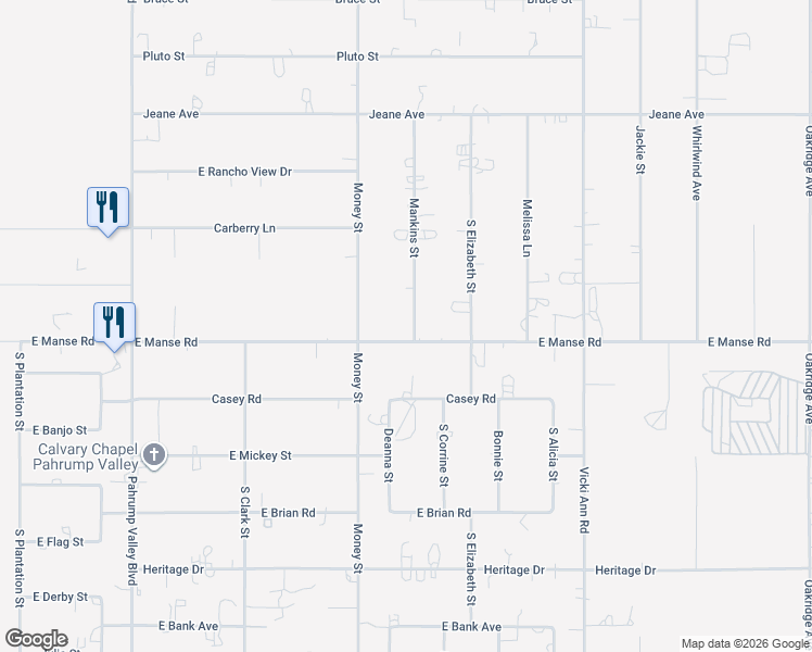 map of restaurants, bars, coffee shops, grocery stores, and more near 1640 Manse Road in Pahrump