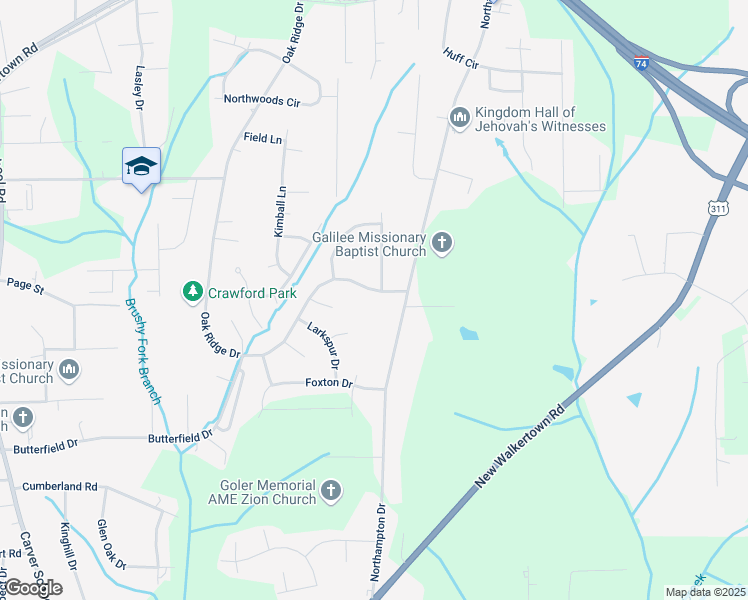 map of restaurants, bars, coffee shops, grocery stores, and more near 3920 Oak Ridge Drive in Winston-Salem