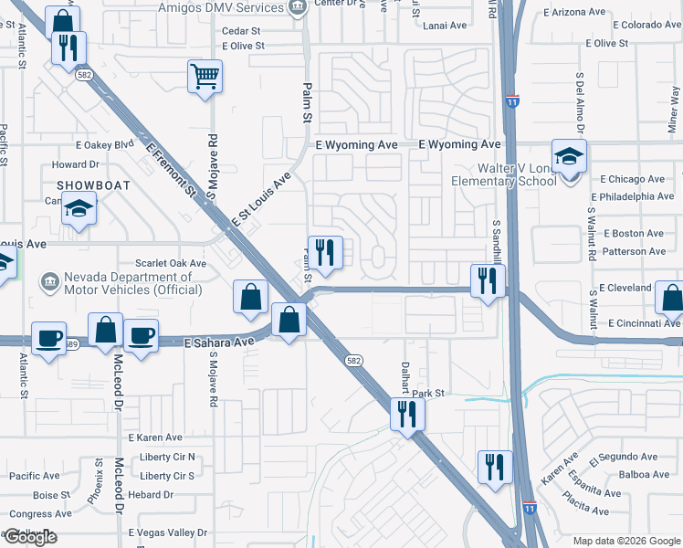 map of restaurants, bars, coffee shops, grocery stores, and more near 3468 Nevada 589 in Las Vegas
