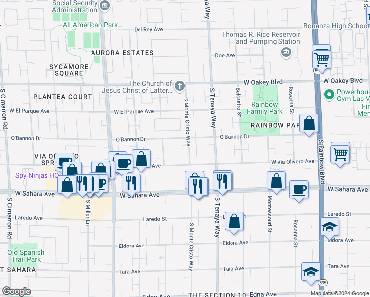 map of restaurants, bars, coffee shops, grocery stores, and more near 2231 South Monte Cristo Way in Las Vegas