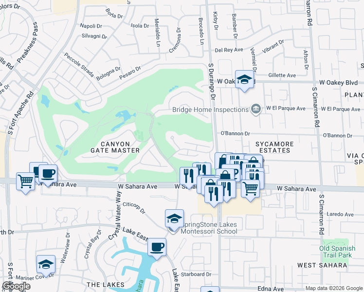 map of restaurants, bars, coffee shops, grocery stores, and more near 2132 Lookout Point Circle in Las Vegas