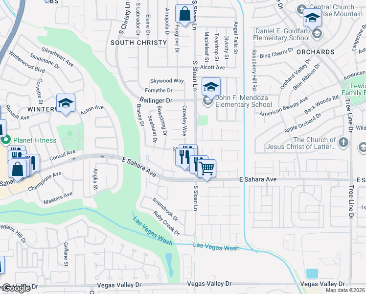 map of restaurants, bars, coffee shops, grocery stores, and more near 5774 Slice Drive in Las Vegas