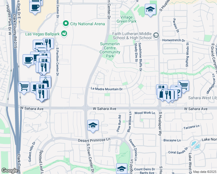 map of restaurants, bars, coffee shops, grocery stores, and more near 2255 Desert Prairie Street in Las Vegas