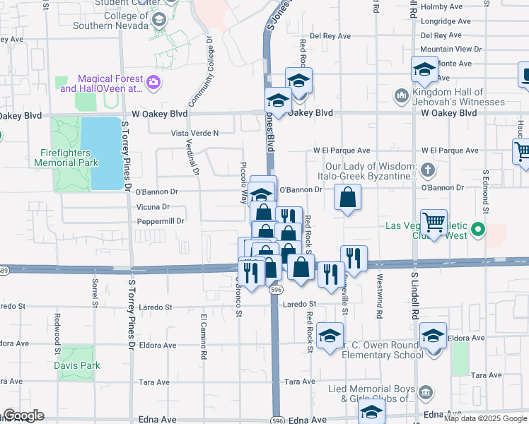 map of restaurants, bars, coffee shops, grocery stores, and more near 2251 South Jones Boulevard in Las Vegas