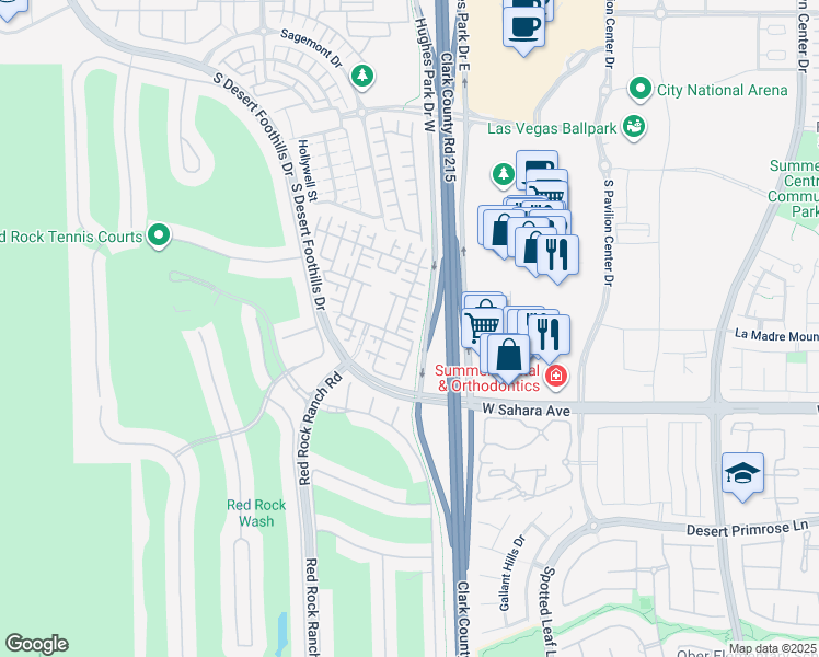 map of restaurants, bars, coffee shops, grocery stores, and more near 2390 Malaga Peak Street in Las Vegas