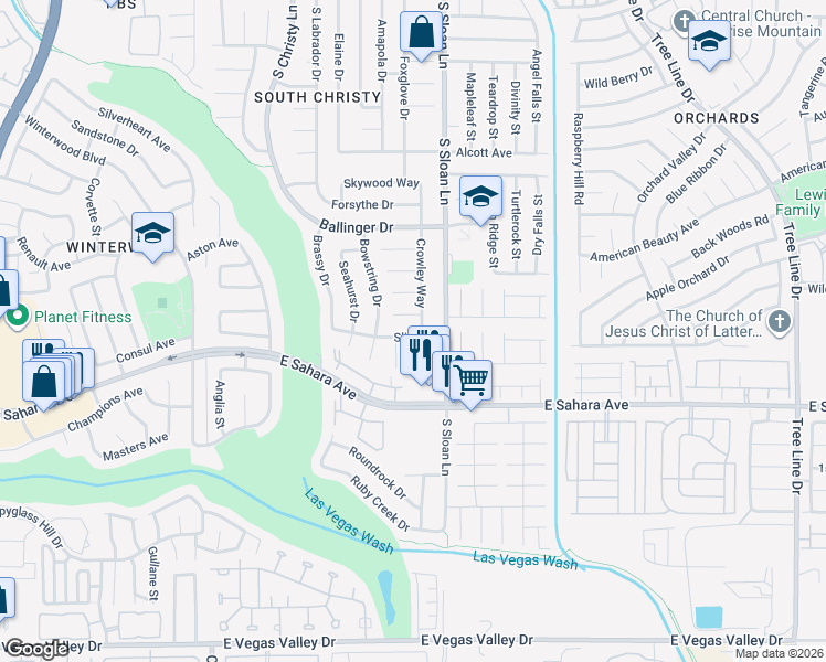 map of restaurants, bars, coffee shops, grocery stores, and more near 5774 Slice Drive in Las Vegas