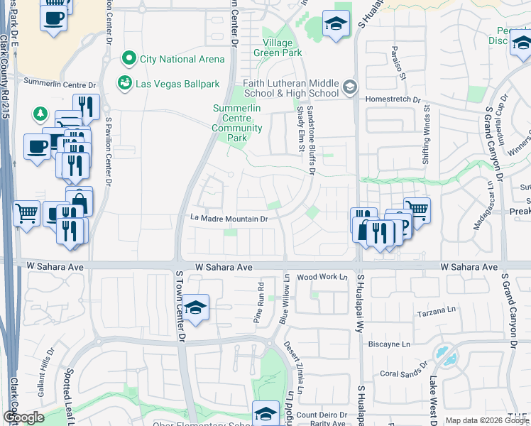 map of restaurants, bars, coffee shops, grocery stores, and more near 10451 Howling Coyote Avenue in Las Vegas