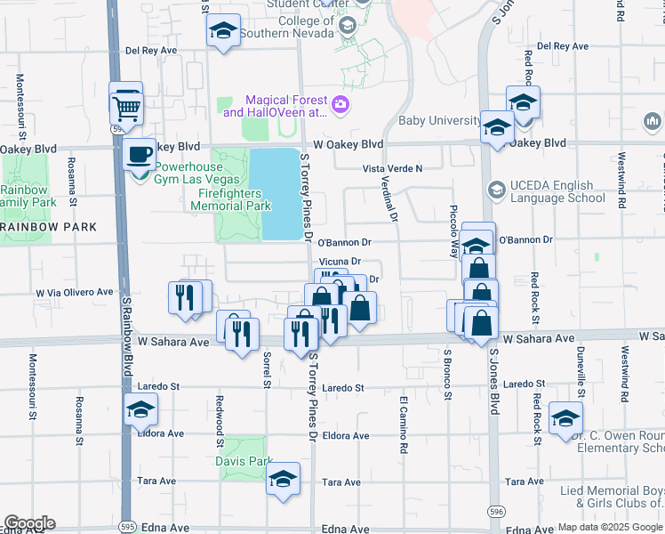 map of restaurants, bars, coffee shops, grocery stores, and more near 6345 Vicuna Drive in Las Vegas