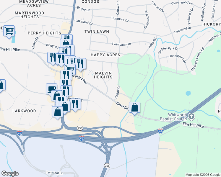map of restaurants, bars, coffee shops, grocery stores, and more near 933 Shauna Drive in Nashville