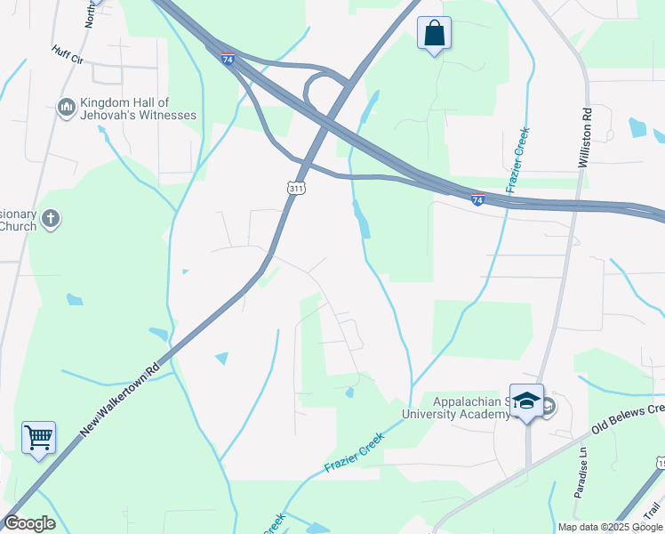 map of restaurants, bars, coffee shops, grocery stores, and more near 2959 Sell Road in Winston-Salem