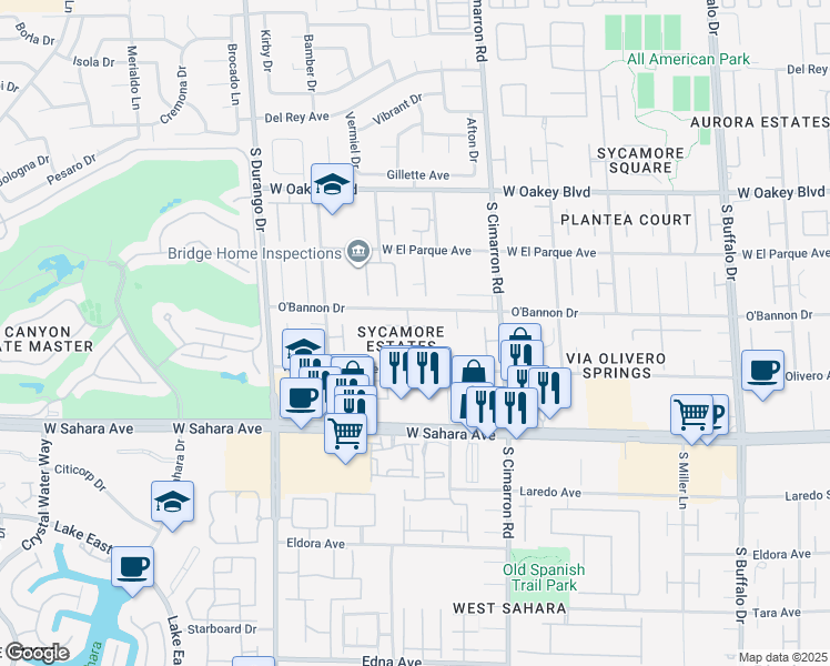 map of restaurants, bars, coffee shops, grocery stores, and more near 8309 Monarch Birch Avenue in Las Vegas