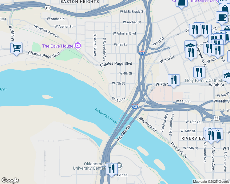 map of restaurants, bars, coffee shops, grocery stores, and more near 726 South Phoenix Avenue in Tulsa