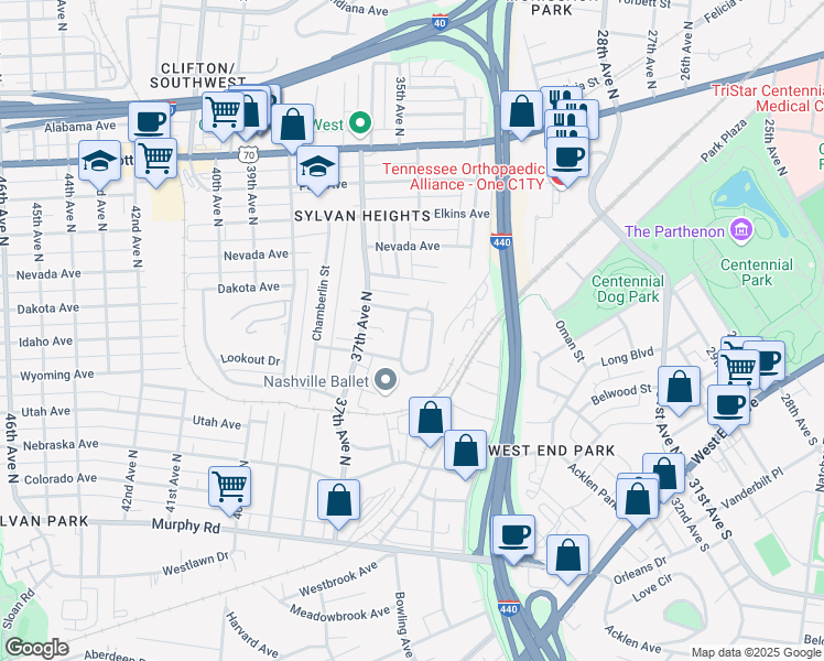 map of restaurants, bars, coffee shops, grocery stores, and more near 409 Normandy Circle in Nashville