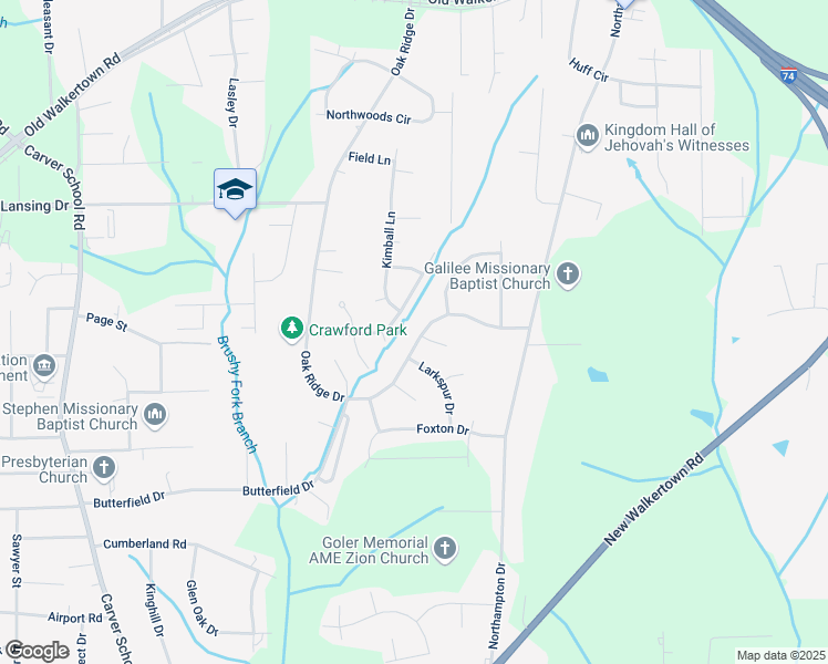 map of restaurants, bars, coffee shops, grocery stores, and more near 4021 Oak Ridge Drive in Winston-Salem