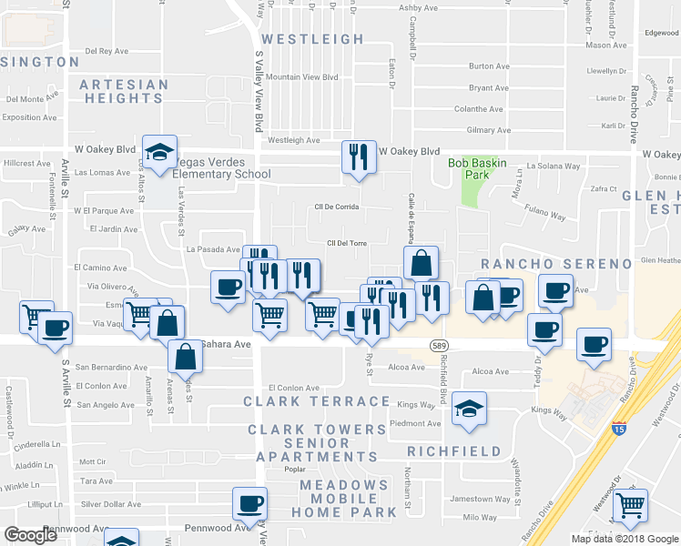 map of restaurants, bars, coffee shops, grocery stores, and more near 3328 Plaza Del Paz in Las Vegas