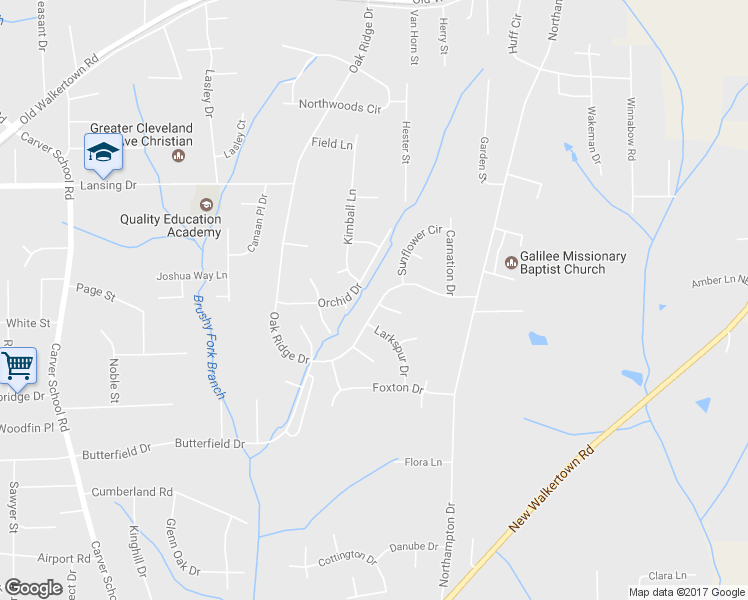 map of restaurants, bars, coffee shops, grocery stores, and more near 4021 Oak Ridge Drive in Winston-Salem