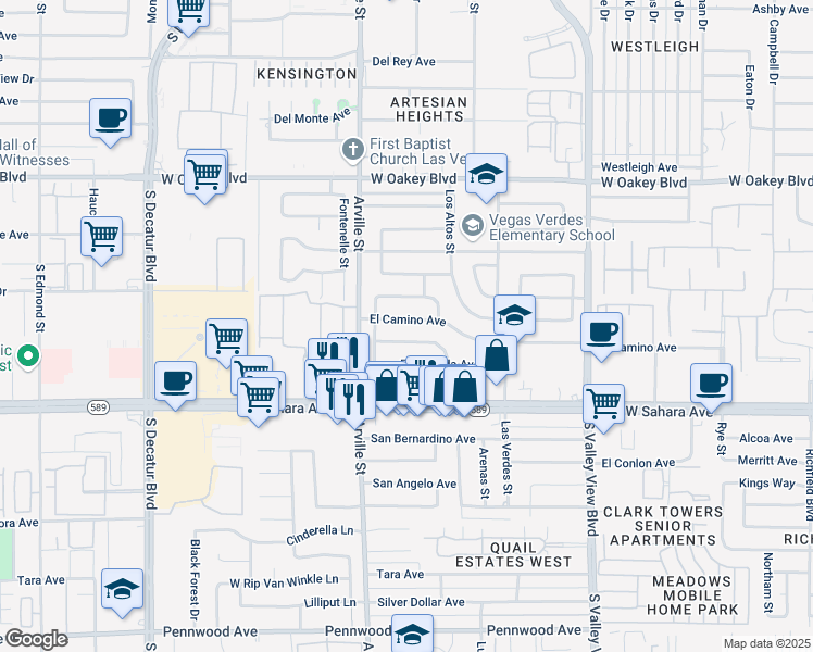 map of restaurants, bars, coffee shops, grocery stores, and more near 4305 El Camino Avenue in Las Vegas