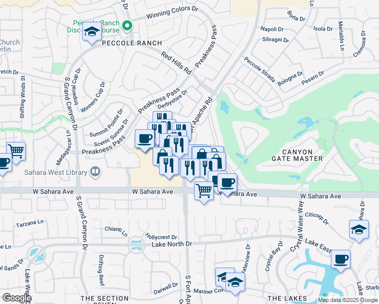 map of restaurants, bars, coffee shops, grocery stores, and more near 2200 South Fort Apache Road in Las Vegas