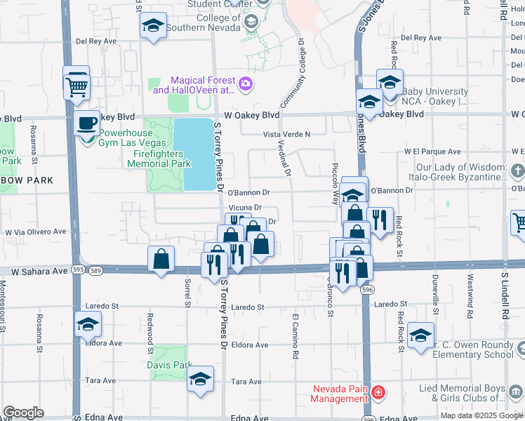 map of restaurants, bars, coffee shops, grocery stores, and more near 6321 Vicuna Drive in Las Vegas