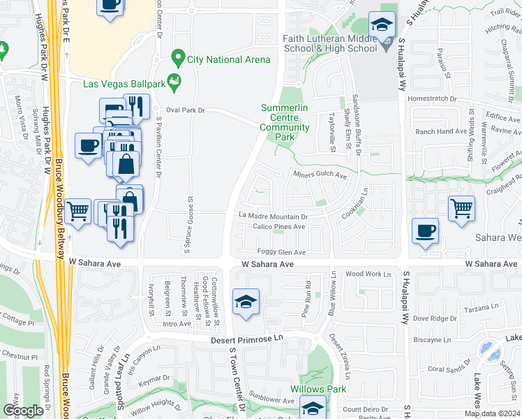 map of restaurants, bars, coffee shops, grocery stores, and more near 10585 Olympic Pine Drive in Las Vegas