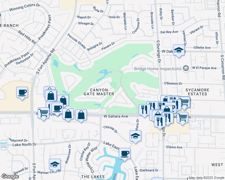 map of restaurants, bars, coffee shops, grocery stores, and more near 2200 Glenbrook Way in Las Vegas