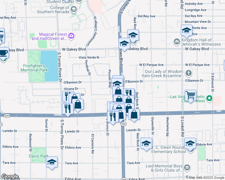 map of restaurants, bars, coffee shops, grocery stores, and more near 2201 Piccolo Way in Las Vegas