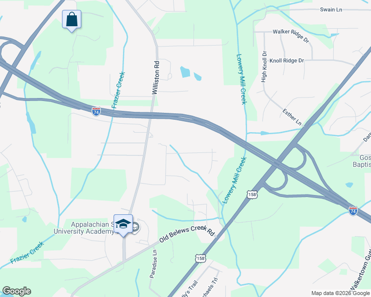 map of restaurants, bars, coffee shops, grocery stores, and more near 4719 Sudsbee Ln in Walkertown