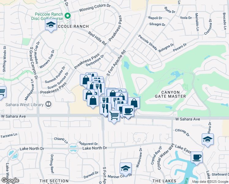 map of restaurants, bars, coffee shops, grocery stores, and more near 2200 South Fort Apache Road in Las Vegas