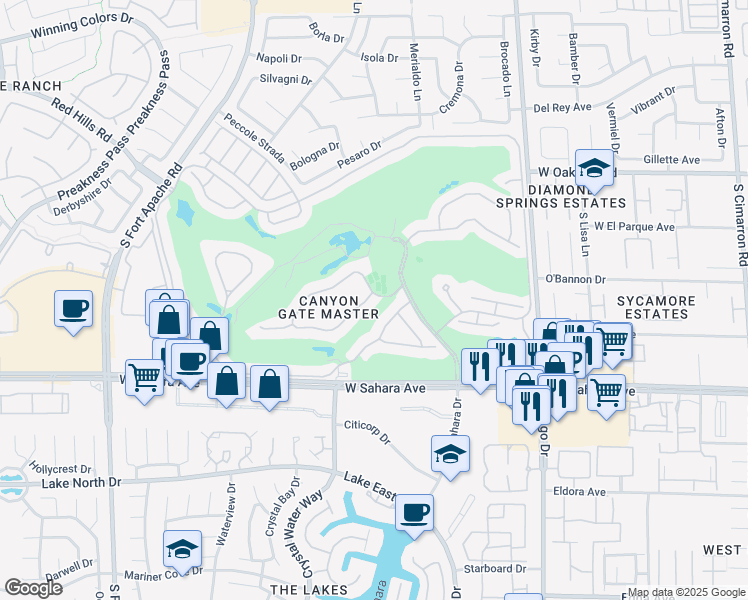map of restaurants, bars, coffee shops, grocery stores, and more near 2200 Glenbrook Way in Las Vegas