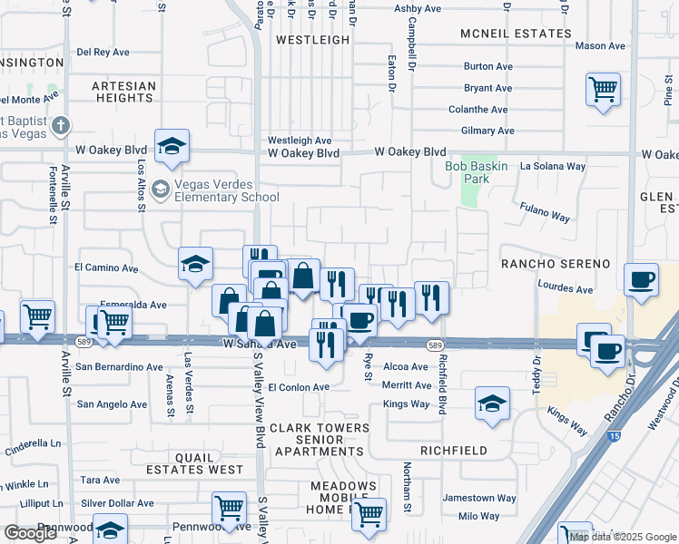 map of restaurants, bars, coffee shops, grocery stores, and more near 3328 Plaza Del Paz in Las Vegas