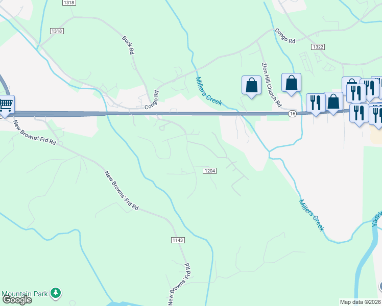 map of restaurants, bars, coffee shops, grocery stores, and more near 163 Kerry Lane in Wilkesboro
