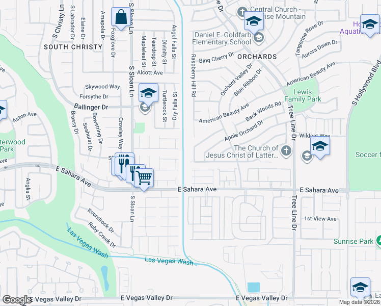 map of restaurants, bars, coffee shops, grocery stores, and more near 2281 Blackberry Valley Way in Las Vegas