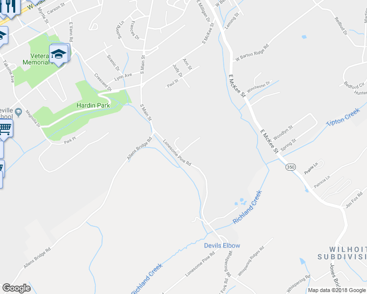 map of restaurants, bars, coffee shops, grocery stores, and more near 112 Southridge Drive in Greeneville