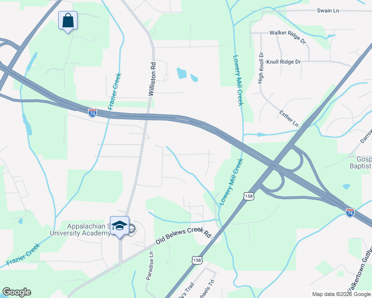 map of restaurants, bars, coffee shops, grocery stores, and more near 4719 Sudsbee Lane in Walkertown