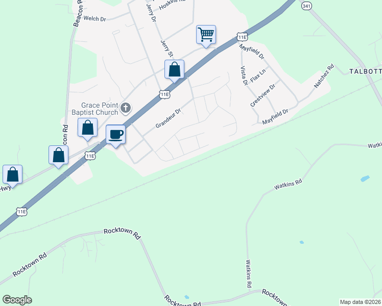 map of restaurants, bars, coffee shops, grocery stores, and more near 2598 Lucille Lane in Talbott