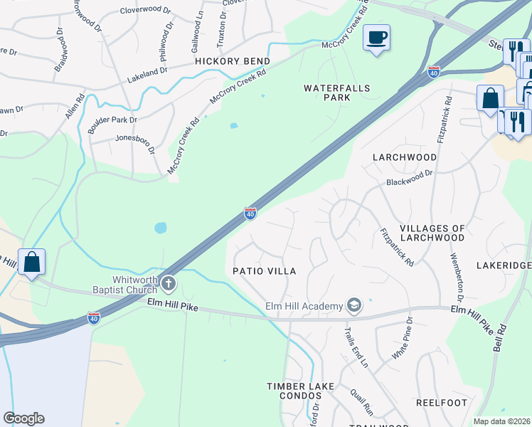 map of restaurants, bars, coffee shops, grocery stores, and more near 1041 Patio Drive in Nashville