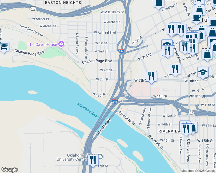 map of restaurants, bars, coffee shops, grocery stores, and more near 721 South Olympia Avenue in Tulsa