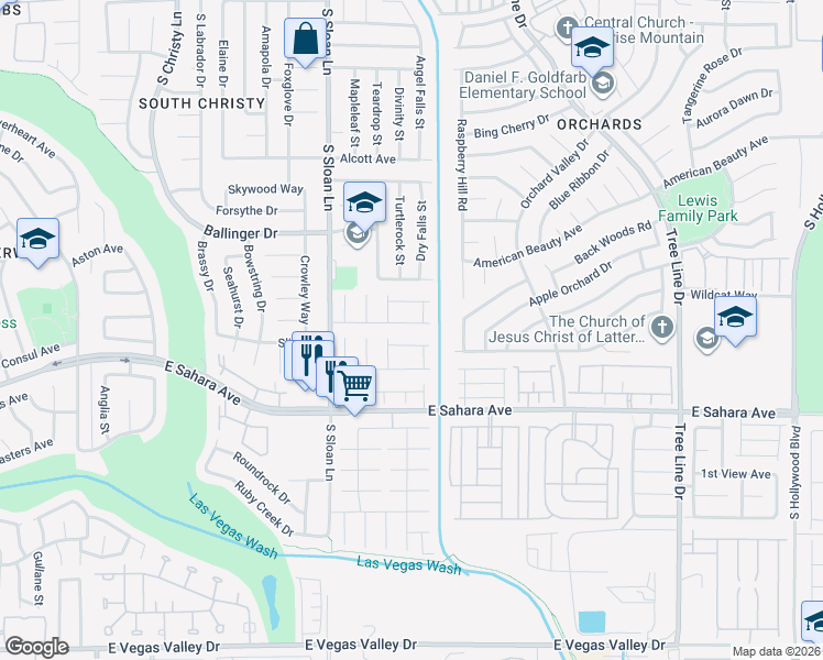 map of restaurants, bars, coffee shops, grocery stores, and more near 5937 Commodore Cove Drive in Las Vegas