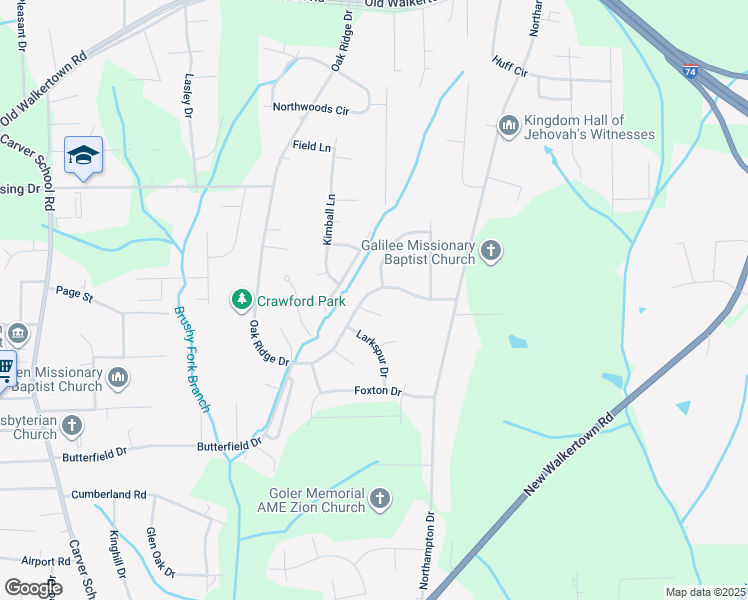 map of restaurants, bars, coffee shops, grocery stores, and more near 4008 Oak Ridge Drive in Winston-Salem